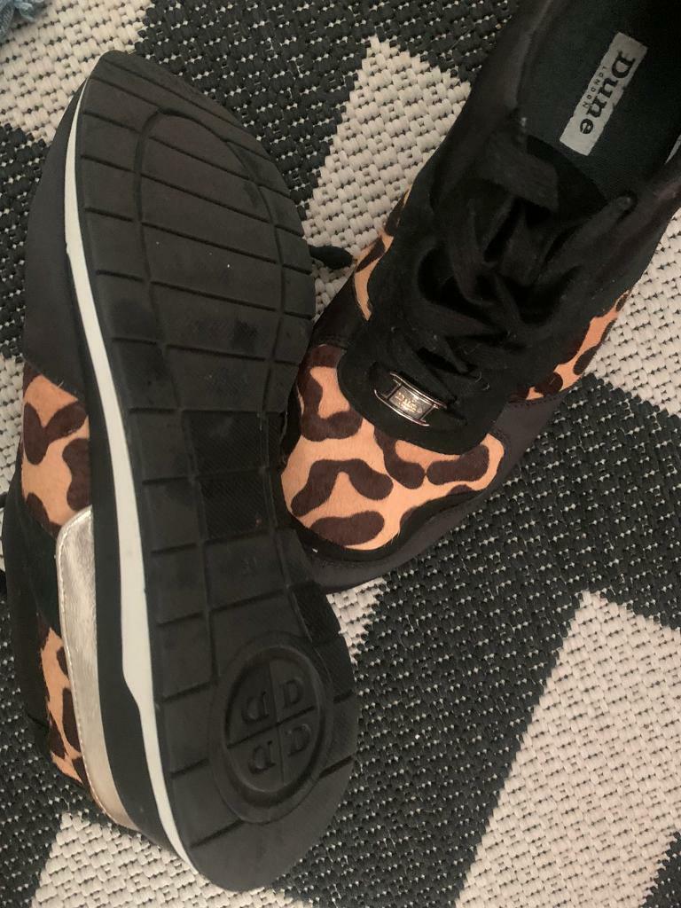 dune leopard print trainers
